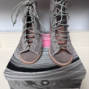 Jeffrey Campbell Taupe Lace-Up Boots